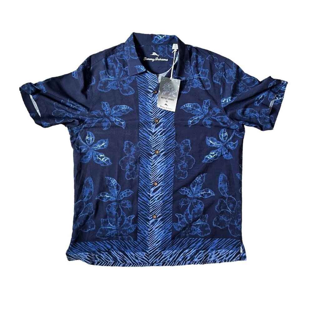 Tommy Bahama 2022 Shibori Boarder Artist Series 19003 Dk Bl Muse shirt SZ LT NWT